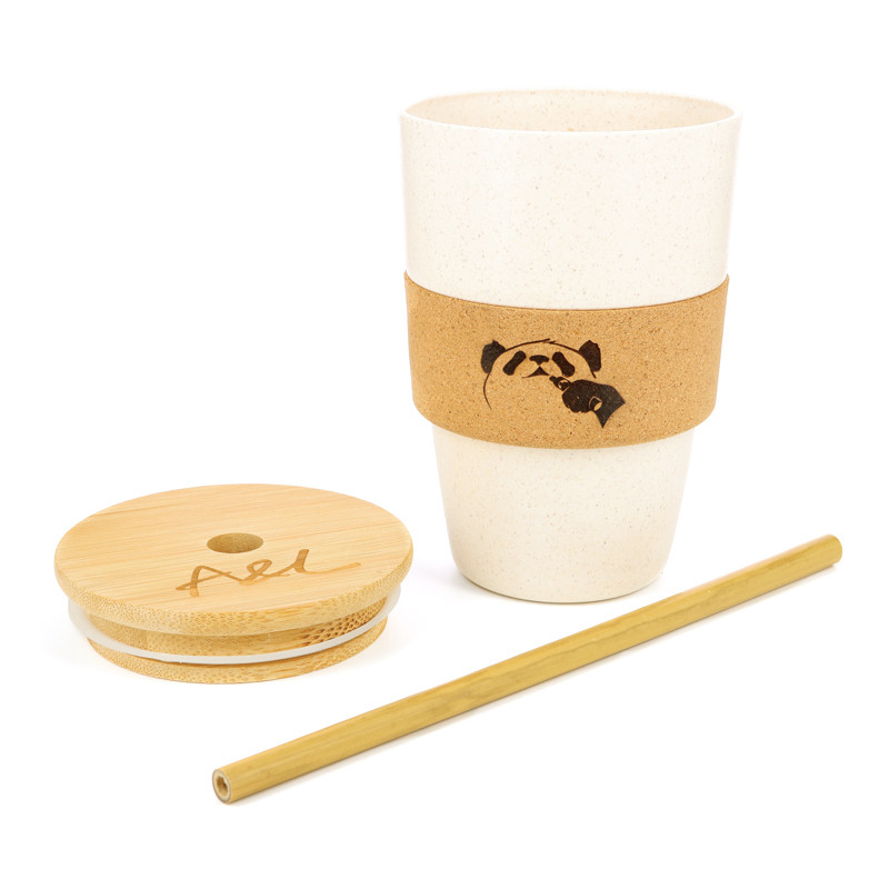 Mug 450ml avec paille bambou réutilisable - Matières végétales - A&L
