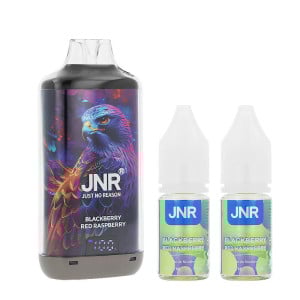 La Puff Rechargeable Falcon-X Plus Blackberry Red Raspberry par JNR avec ses e-liquides au sel de nicotine