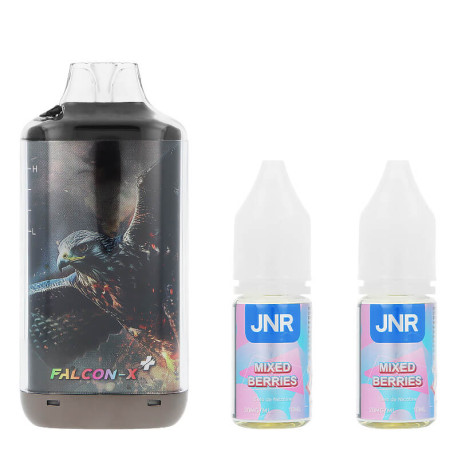 Le contenu de la boîte de la Puff Rechargeable Falcon-X Plus Mixed Berries de JNR