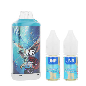 La Puff Rechargeable Falcon-X Plus Blueberry Pomegranate Ice et ses deux e-liquides par JNR