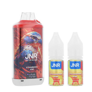 Zoom sur la puff rechargeable Falcon-X Plus par JNR et ses deux flacons
