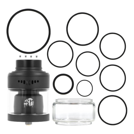Le contenu de la boîte de l'atomiseur Nightmare XL RTA 40mm de chez Suicide Mods
