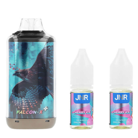 Le contenu de la boîte de la puff rechargeable Falcon-X Plus Cherry Ice par JNR