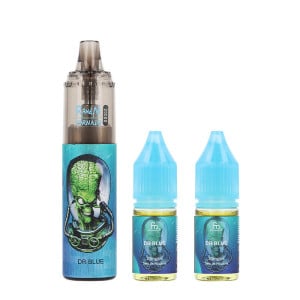 La puff rechargeable Tornado RandM Dr Blue de chez Fumot et ses deux e-liquides en 20mg/ml