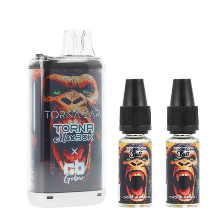 La puff pechargeable Torna Max Lemonada Fraped de chez Torna-Bar et les deux e-liquides