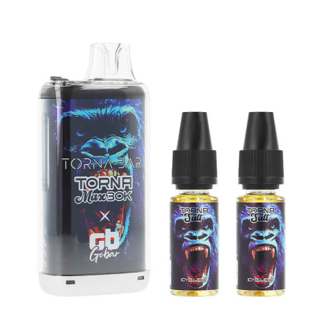 La Puff Rechargeable Torna Max Icy Blueby de chez Torna-Bar et les deux e-liquides