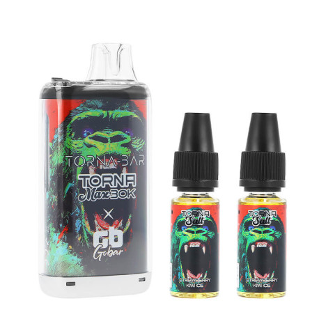 La Puff Rechargeable Torna Max Strawberry Kiwi Ice de chez Torna-Bar et les deux e-liquides