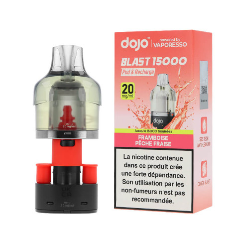 La cartouche préremplie Dojo Blast en 20mg de chez Vaporesso saveur Framboise Pêche Fraise