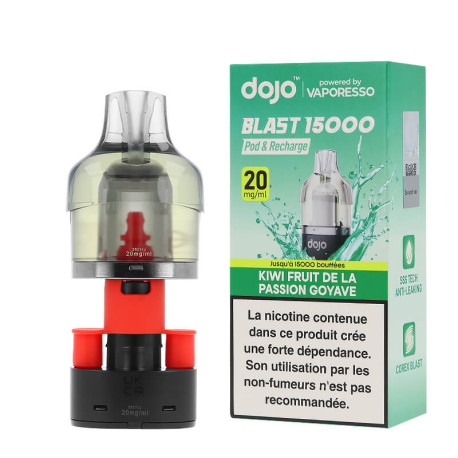La cartouche préremplie Dojo Blast en 20mg de chez Vaporesso saveur Kiwi Fruit de la Passion Goyave