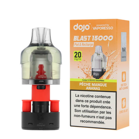 La cartouche préremplie Dojo Blast en 20mg de chez Vaporesso saveur Pêche Mangue Ananas