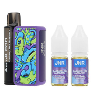 La Puff Rechargeable Blueberry Red Raspberry AeroX et les deux e-liquides par JNR