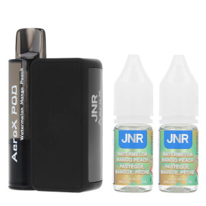 La Puff Rechargeable Watermelon Mango Peach AeroX de JNR et les deux e-liquides