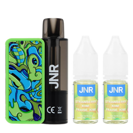 Le contenu de la boîte de la Puff Rechargeable Strawberry Kiwi AeroX de chez JNR