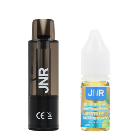 La cartouche AeroX de JNR et le e-liquide Blueberry Pomegranate Ice en 20mg/ml de sel de nicotine