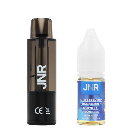 La cartouche AeroX de JNR et le e-liquide Blueberry Red Raspberry en 20mg/ml de sel de nicotine