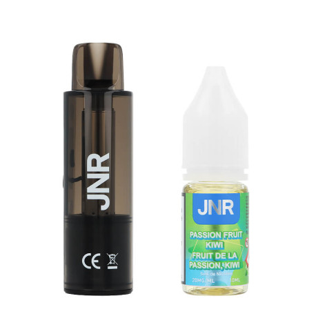 La cartouche AeroX de JNR et le e-liquide Passion Fruit Kiwi en 20mg/ml de sel de nicotine