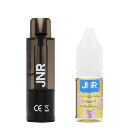 La cartouche AeroX de JNR et le e-liquide Peach Berry en 20mg/ml de sel de nicotine