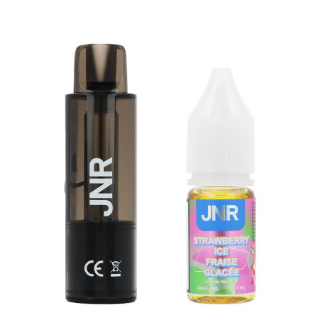 La cartouche AeroX de JNR et le e-liquide Strawberry Ice en 20mg/ml de sel de nicotine