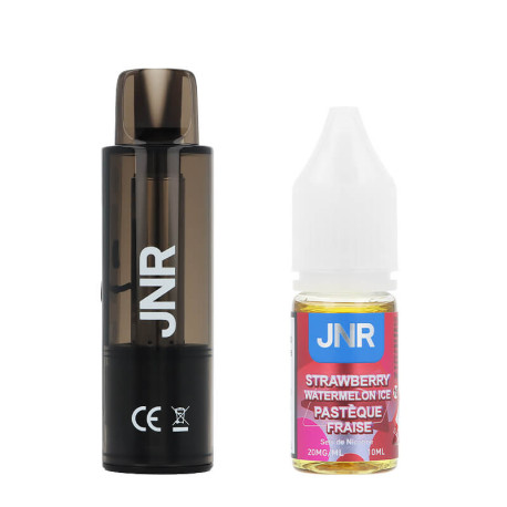La cartouche AeroX de JNR et le e-liquide Strawberry Watermelon Ice en 20mg/ml de sel de nicotine