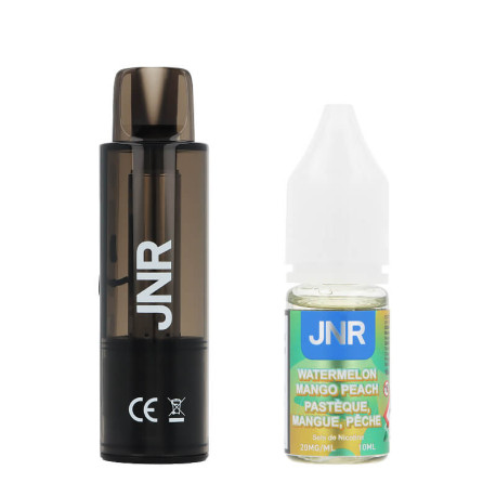 La cartouche AeroX de JNR et le e-liquide Watermelon Mango Peach en 20mg/ml de sel de nicotine