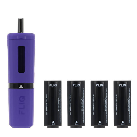La puff rechargeable Fliq de Vampire Vape et les 4 cartouches Prime