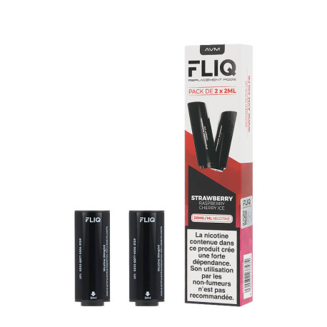 Les deux cartouches préremplies Fliq 20mg de Vampire Vape saveur Strawberry Raspberry Cherry Ice