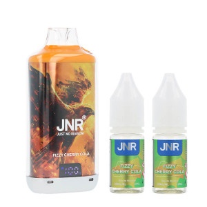La puff rechargeable Falcon-X Plus Fizzy Cherry Cola de JNR et ses deux e-liquides