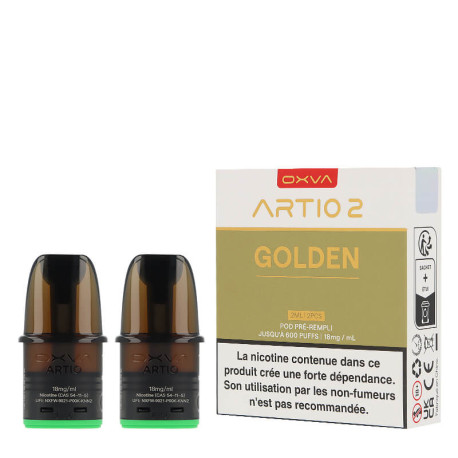 Les deux cartouches préremplies Artio 2 Golden par OXVA en 18mg/ml de sel de nicotine