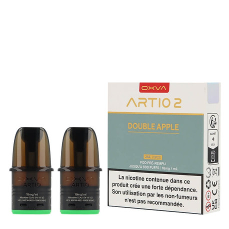 Les deux cartouches préremplies Artio 2 Double Apple de OXVA en 18mg/ml de sel de nicotine