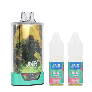 La puff rechargeable 43K Gorilla X de JNR et les deux e-liquides Strawberry Kiwi