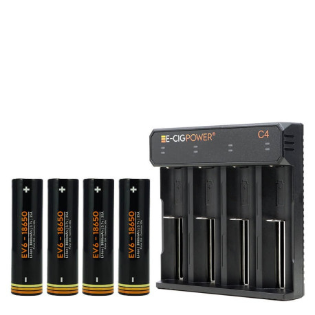 Le pack Chargeur C4 LED Accu EV6 18650 de E-Cig Power par A&L