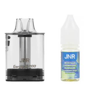 La cartouche Gorilla X de JNR et son e-liquide Blueberry Sour Raspberry 10ml en sels de nicotine 20mg/ml