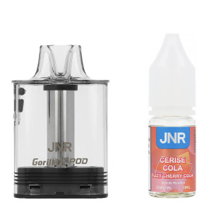 La cartouche Gorilla X de JNR et son e-liquide Fizzy Cherry Cola 10ml en sels de nicotine 20mg/ml