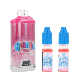 La puff Granita 30K Framboise Fraise de Alfaliquid et ses deux e-liquides en sels de nicotine en 20mg/ml