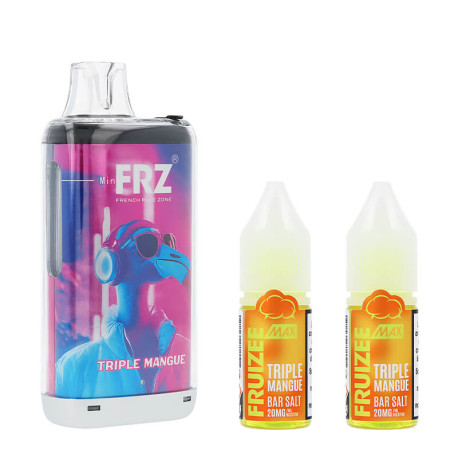 La puff Primal FRZ 30K Triple Mangue Fruizee de Eliquid France et ses deux e-liquides en sels de nicotine