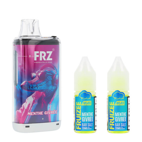 La puff Primal FRZ 30K Menthe Givrée Fruizee de Eliquid France et ses deux e-liquides en sels de nicotine
