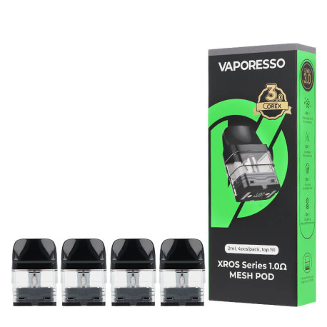 Les quatre cartouches XROS 2ml Corex 3.0 de chez Vaporesso en 1.0ohm