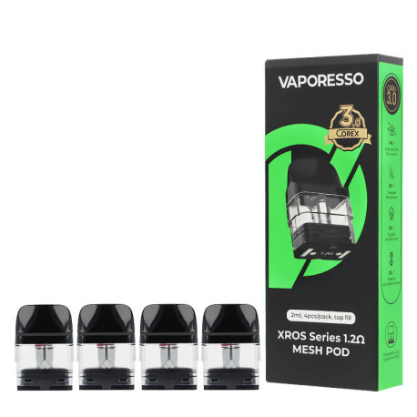 Les quatre cartouches XROS 2ml Corex 3.0 de chez Vaporesso en 1.2ohm