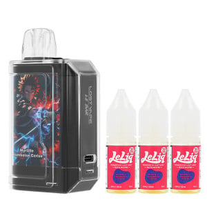 La puff Le Bar 45K et les trois e-liquides Myrtille Framboise Cerise par Lost Vape