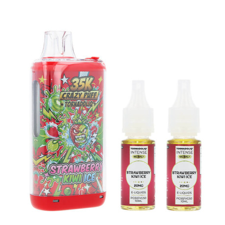 La Crazy Puff 35K et les deux e-liquides Strawberry Kiwi Ice par Tornadoliq