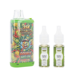 La Crazy Puff 35K et les deux e-liquides Double Melon de chez Tornadoliq