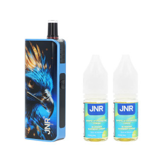 La puff Lucky Vibe 77K et les deux e-liquides Blueberry Raspberry Cherry de JNR
