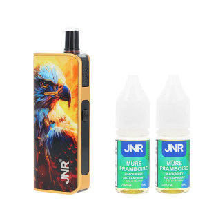 La puff Lucky Vibe 77K et les deux e-liquides Blackberry Red Raspberry de JNR