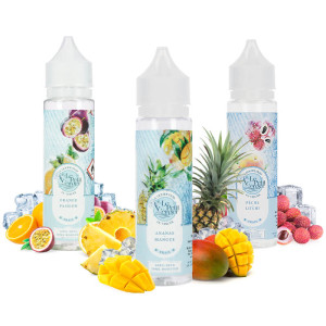 Les trois e-liquides du Pack Fruits Exotiques Frais 50ml Le Petit Verger par Savourea
