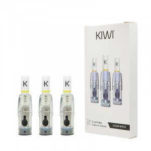 The three Kiwi Vapor's Kiwi cartridges in Clear
