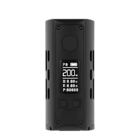 The lit screen of the Republic Squonk Dual Box by Grimm Green & Vaperz Cloud
