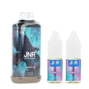 JNR's Falcon-X Plus Refillable puff and the two Cherry Ice e-liquids