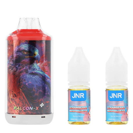 Box contents of JNR's Falcon-X Plus Strawberry Watermelon Ice Refillable Puff