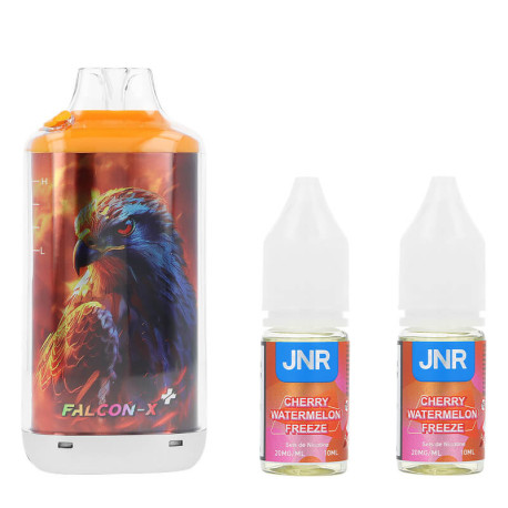 Box contents of JNR's Falcon-X Plus Cherry Watermelon Freeze Refillable Puff