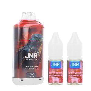 JNR's Falcon-X Plus Refillable Puff and the two  Watermelon Mango Peach e-liquids
